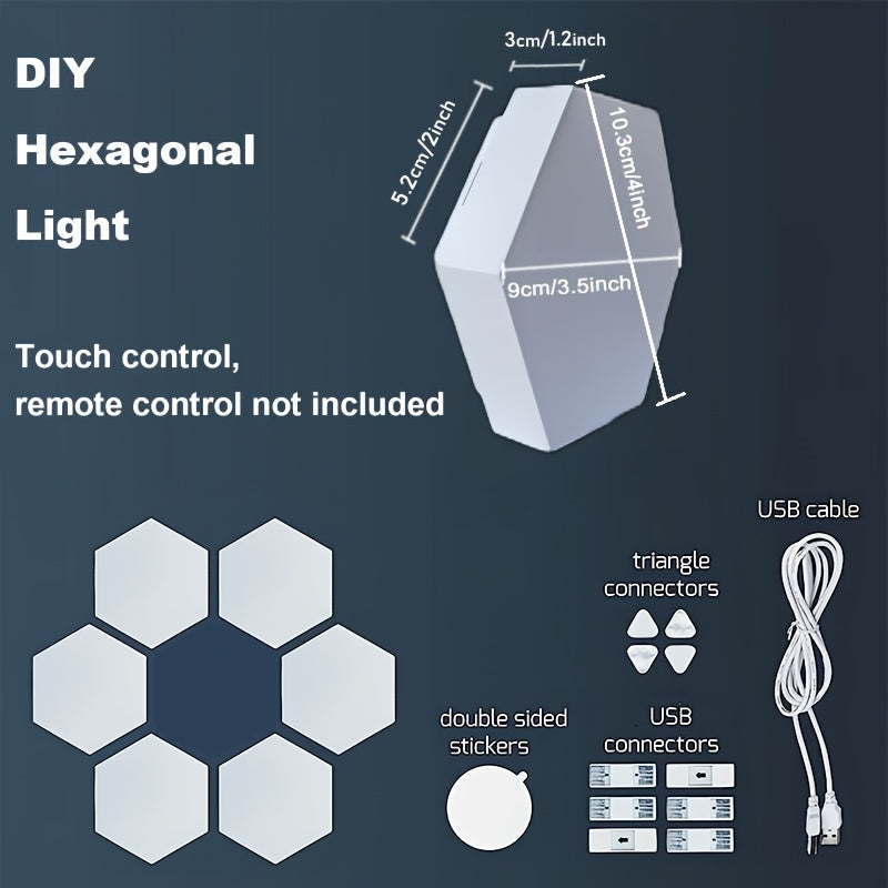 [Touch Control LED Light] 6packs Touch Control Hexagonal LED Wall Light | Neutral White Lamp, Easy To Use, Energy Efficient Night Light