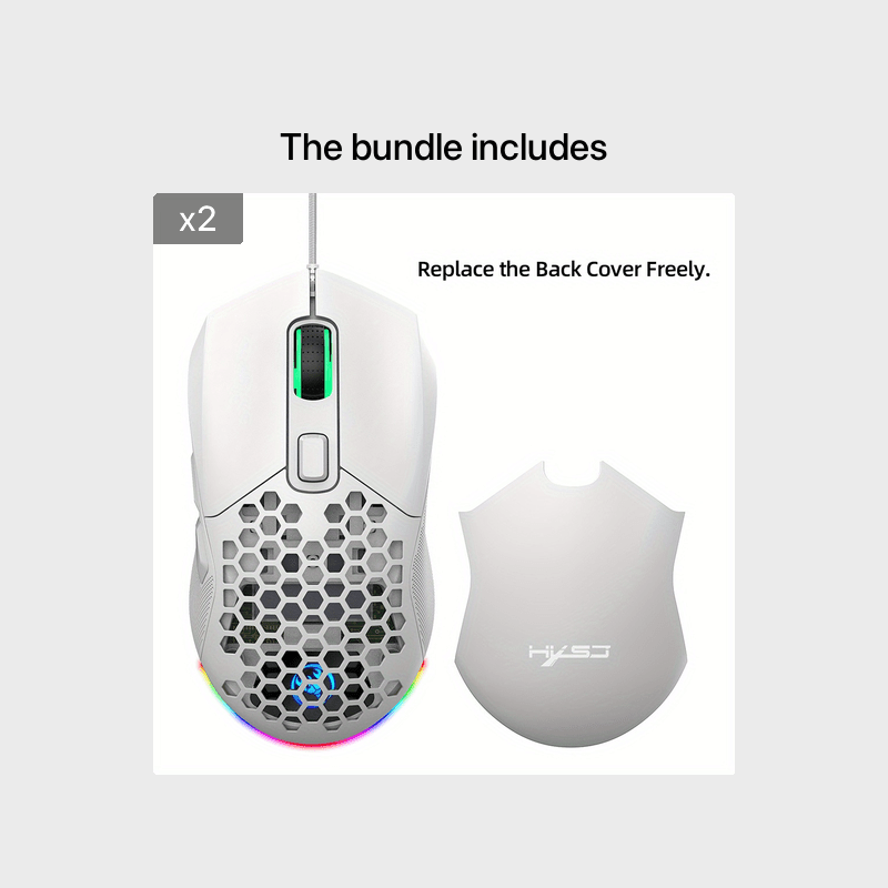 HXSJ New USB Wired Game Mouse - RGB Backlit Braid 7200DPI Adjustable Back Cover Replaceable Home Optical Mouse - For Gamers - Suitable for PC & Laptop - Perfect Gift for Gamers