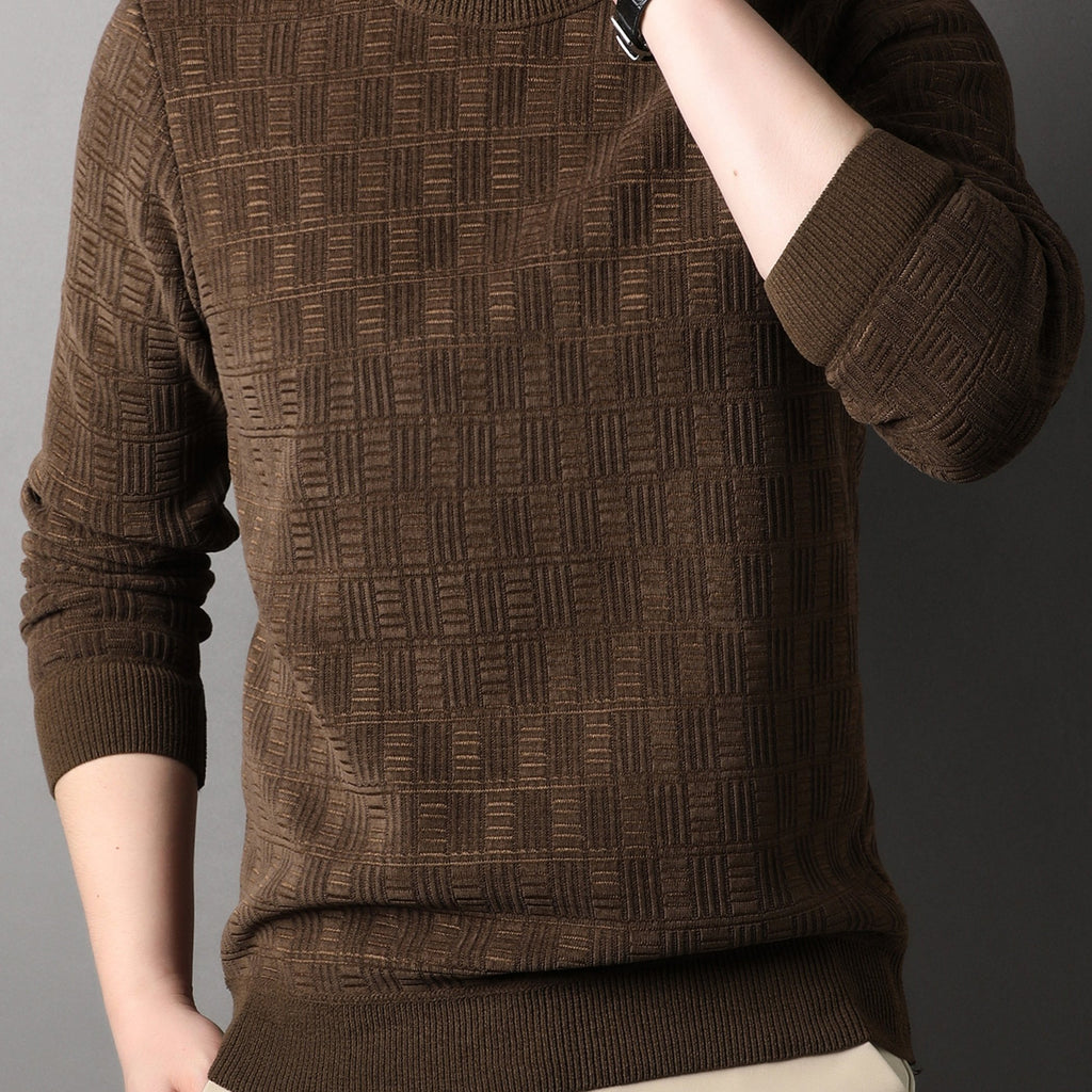 Men'S Heavyweight Winter Sweater - Thick Warm Pullover Sweater with Round Neck, Long Sleeve Casual Sweater for Cold Weather, Solid Color /Brown/, Winter Clothes, BrownRed/, Knit Sweater, Knitted Texture
