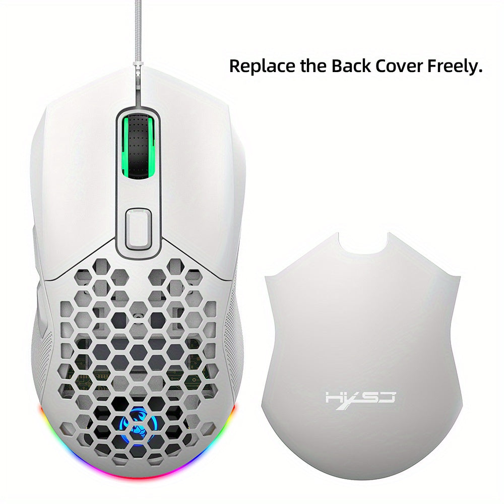 HXSJ New USB Wired Game Mouse - RGB Backlit Braid 7200DPI Adjustable Back Cover Replaceable Home Optical Mouse - For Gamers - Suitable for PC & Laptop - Perfect Gift for Gamers