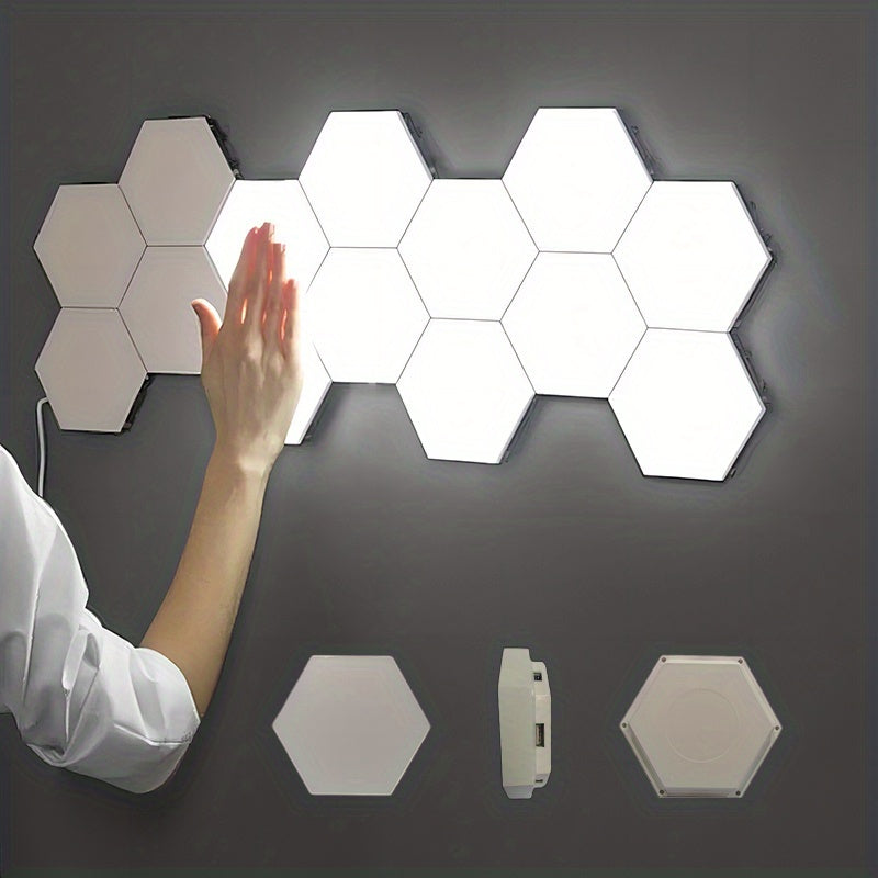 [Touch Control LED Light] 6packs Touch Control Hexagonal LED Wall Light | Neutral White Lamp, Easy To Use, Energy Efficient Night Light