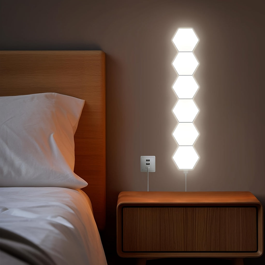 [Touch Control LED Light] 6packs Touch Control Hexagonal LED Wall Light | Neutral White Lamp, Easy To Use, Energy Efficient Night Light