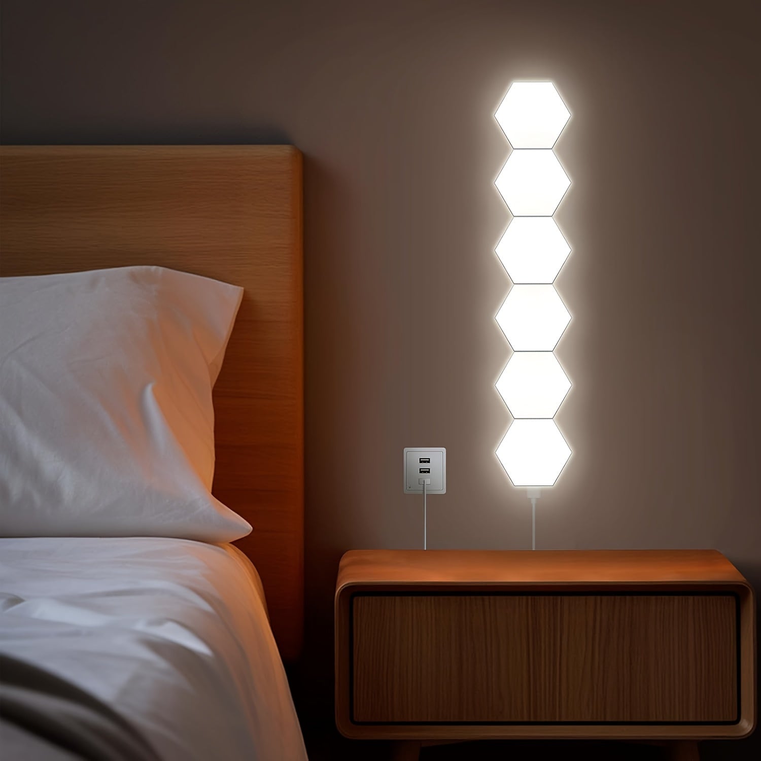 [Touch Control LED Light] 6packs Touch Control Hexagonal LED Wall Light | Neutral White Lamp, Easy To Use, Energy Efficient Night Light
