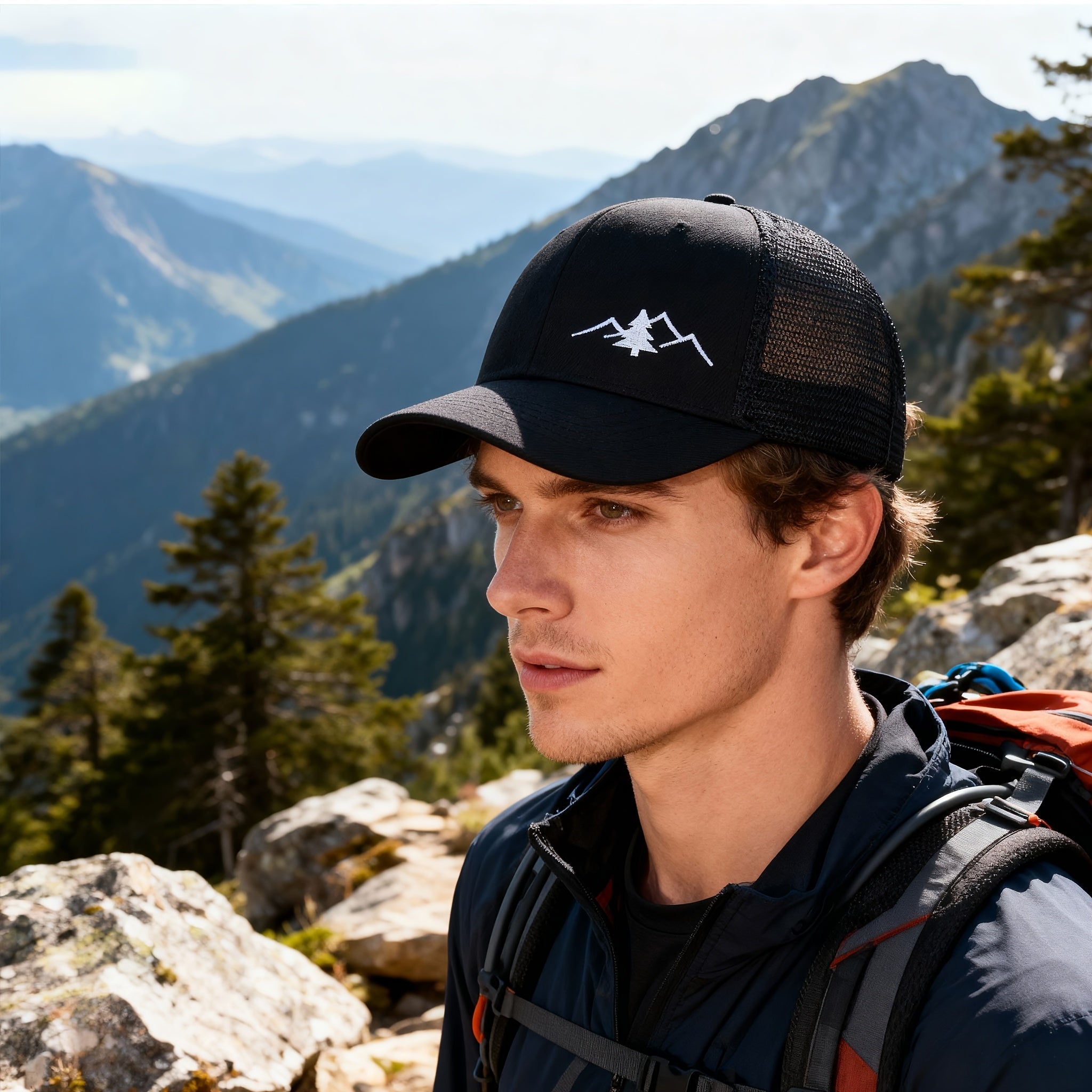 [Retro Washed Mesh Hat] Vintage Pine Tree Embroidered Trucker Cap | Retro Washed Mesh Hat, Outdoor Forest Style Baseball Cap for Men and Women