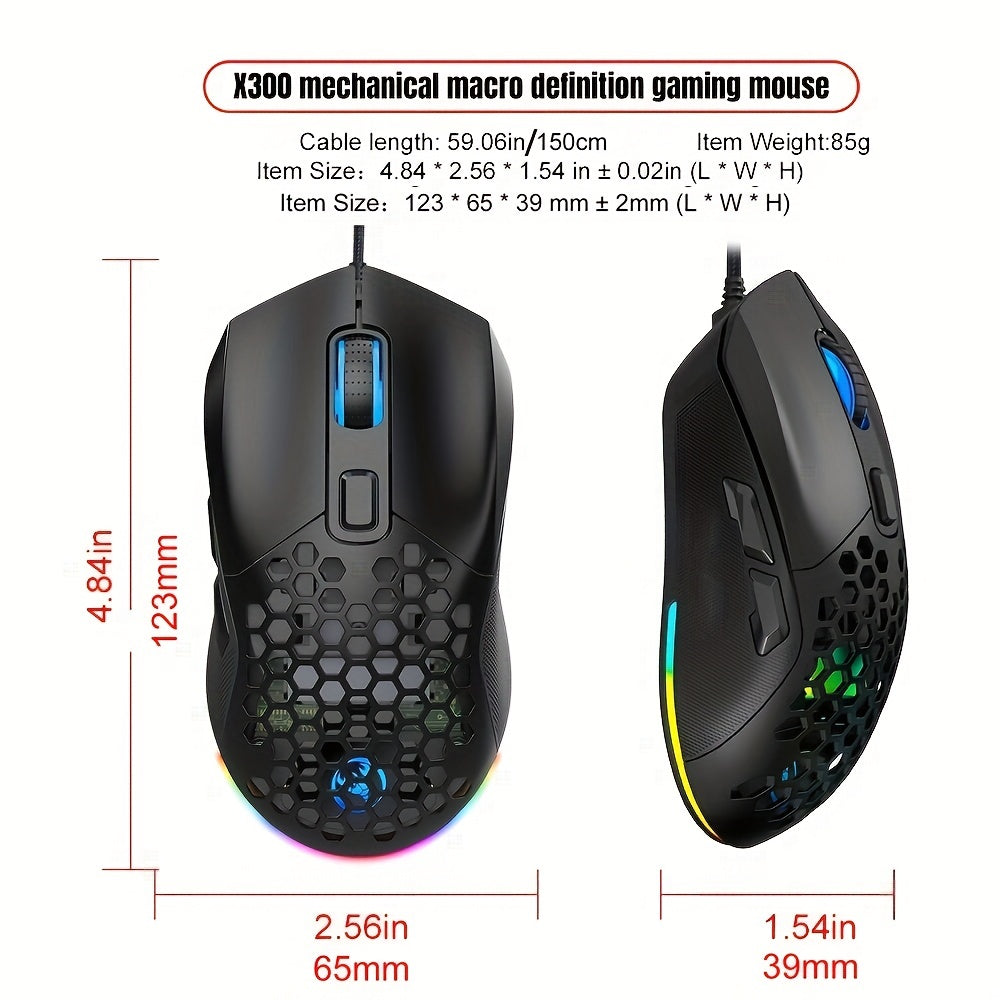 HXSJ New USB Wired Game Mouse - RGB Backlit Braid 7200DPI Adjustable Back Cover Replaceable Home Optical Mouse - For Gamers - Suitable for PC & Laptop - Perfect Gift for Gamers