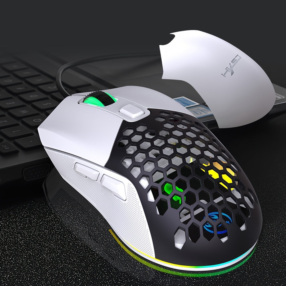 HXSJ New USB Wired Game Mouse - RGB Backlit Braid 7200DPI Adjustable Back Cover Replaceable Home Optical Mouse - For Gamers - Suitable for PC & Laptop - Perfect Gift for Gamers