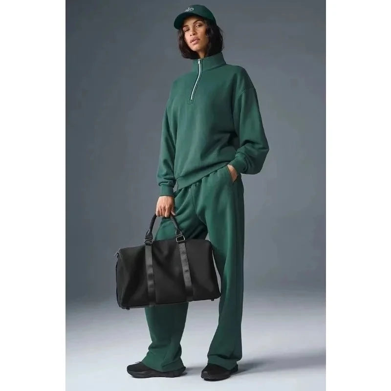 Stand-up Collar Sports Sweater Women's Autumn and Winter Fitness Yoga Clothes Long-sleeved Top Versatile Half-zipper Sweater