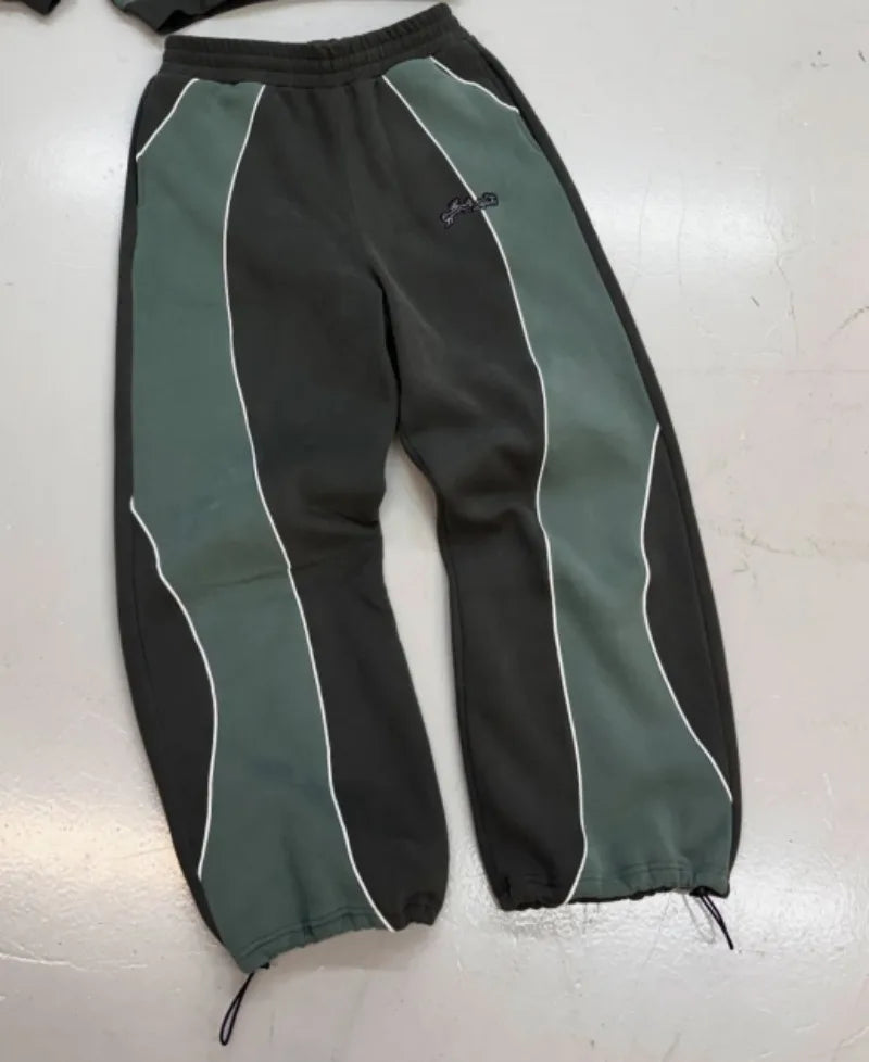 New Striped Splicing Letter Embroidery Sports Suit for Couples American Y2k Trendy Hoodie Hip-hop Harajuku Retro Sweatpants Men