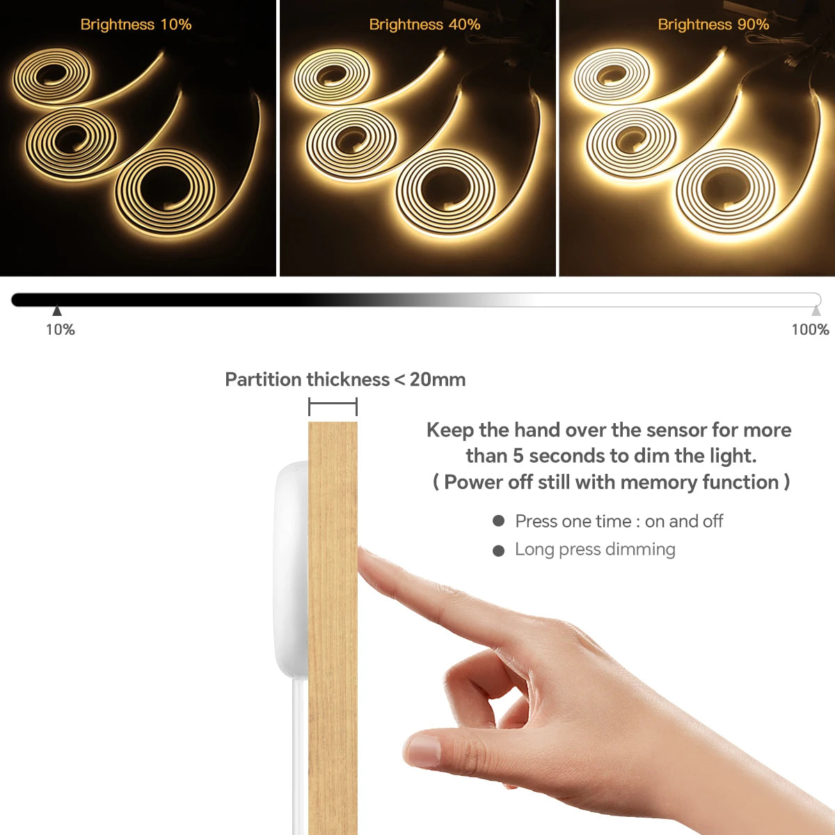 Dimmable Hand Scan Touch Sensor Neon COB LED Strip Light 24V Under Cabinet Collection Display Bookcase Wardrobe Closet Lamp Deco
