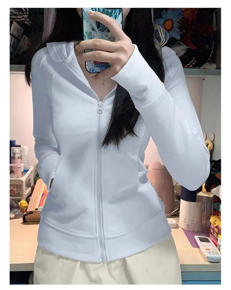 Streetwear Black Hoodie Coat 2025 Women's Clothing Hooded Zipper Slim Fit Y2k Jackets Casual Fashion Sweatshirts Tops Ropa Mujer