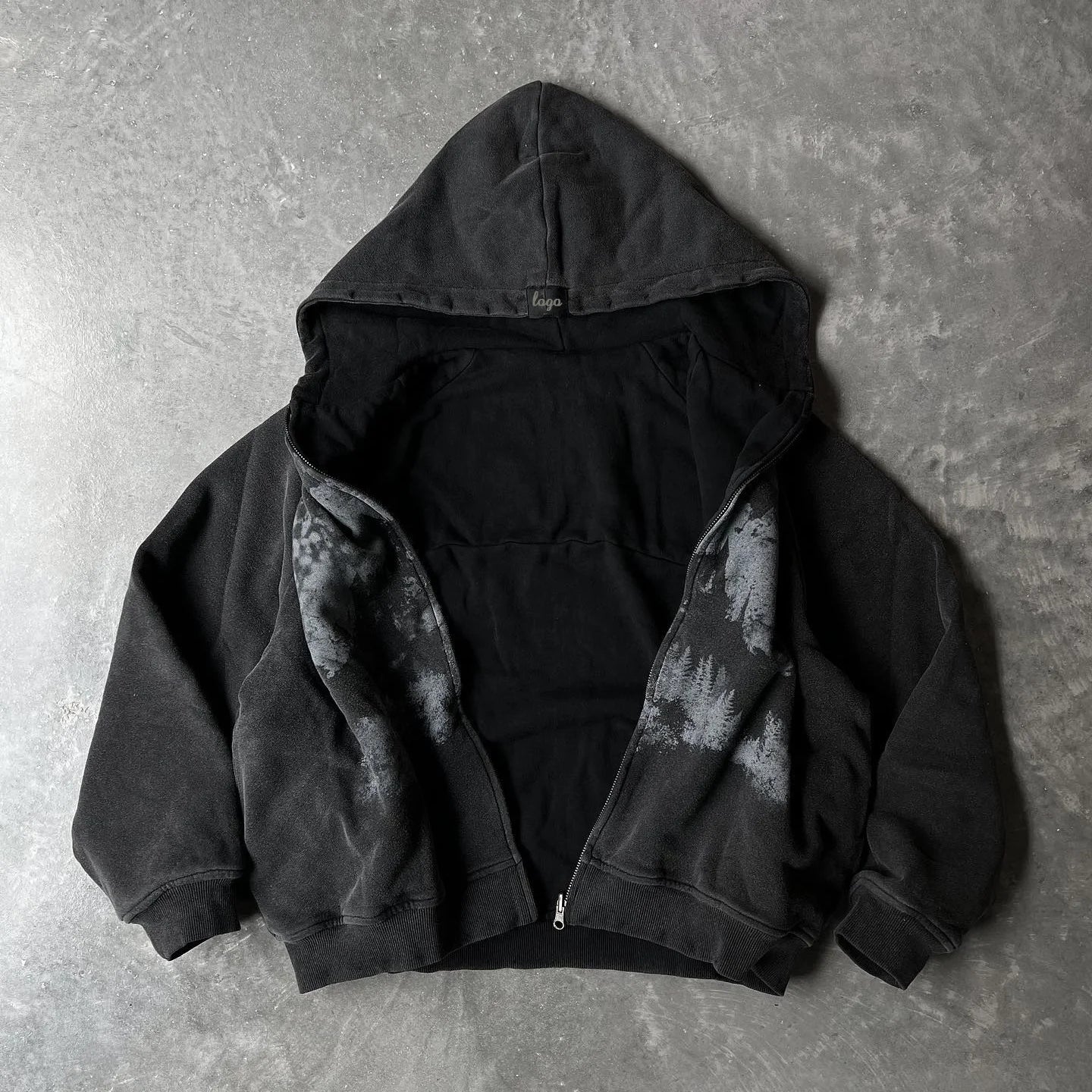 Men Hoodie Zip Up Sweatshirt Dark Tone Abstract Print Gothic Style Edgy Casual Layer Soft Cotton Fabric Versatile Top Selling