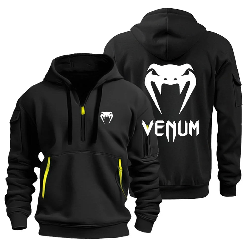 VENUM Venom Sports hooded multi-pocket zipper Jacket Fitness Running Training Casual large-sized sweatshirt Autumn and winter
