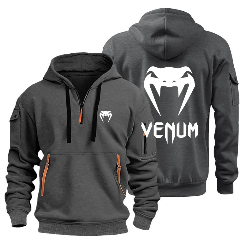 VENUM Venom Sports hooded multi-pocket zipper Jacket Fitness Running Training Casual large-sized sweatshirt Autumn and winter