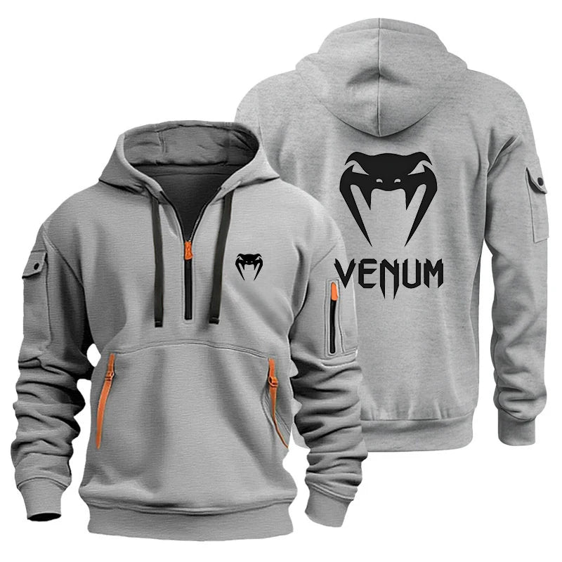 VENUM Venom Sports hooded multi-pocket zipper Jacket Fitness Running Training Casual large-sized sweatshirt Autumn and winter