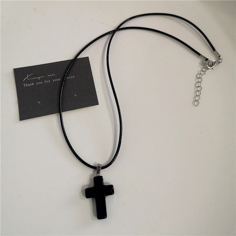 Punk Rock Black Heart Cross Pendant Chain Necklace For Men Women Cool Hip Hop Street Vintage 90s Y2K Grunge Goth Accessories