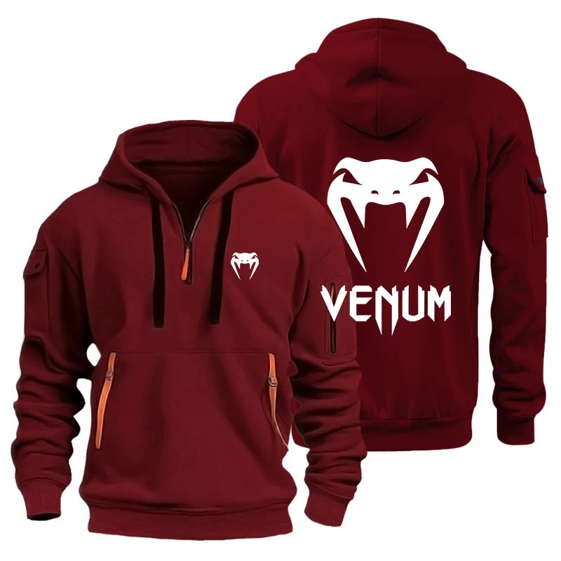 VENUM Venom Sports hooded multi-pocket zipper Jacket Fitness Running Training Casual large-sized sweatshirt Autumn and winter
