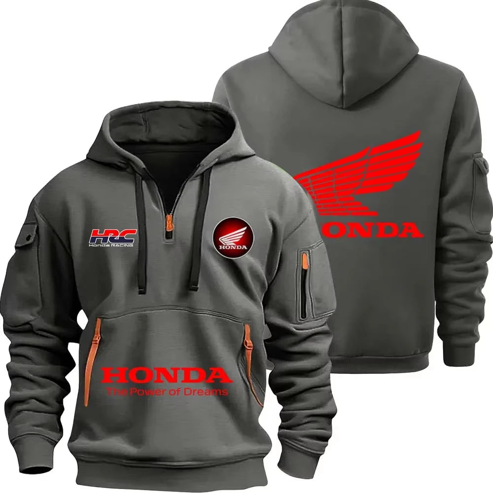 Honda zipper hoodie outdoor sports enthusiasts 2025 new men and women fashion half zipper pocket spring and autumn hoodie