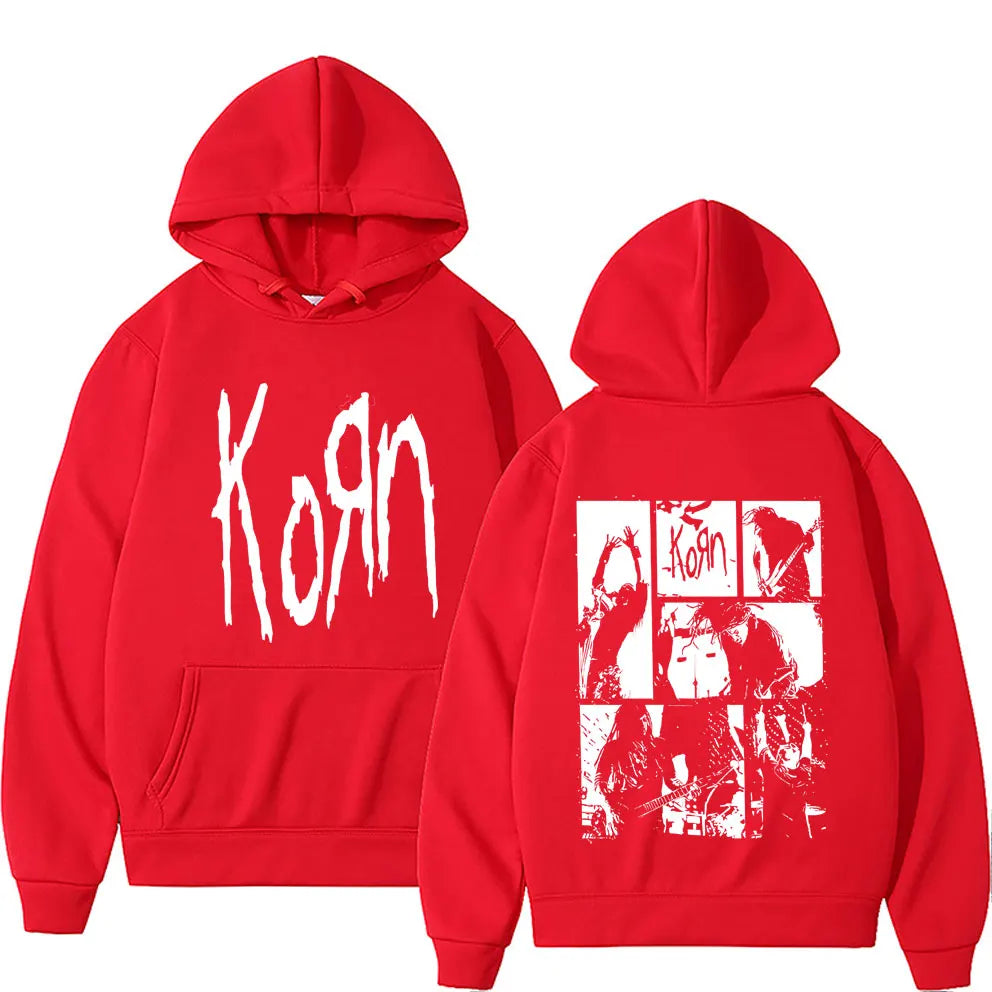 Alternative Nu Metal Rock Band Korn Double Sided Graphic Hoodie Men Gothic Vintage Pullover Tracksuit Male Fleece Cotton Hoodies