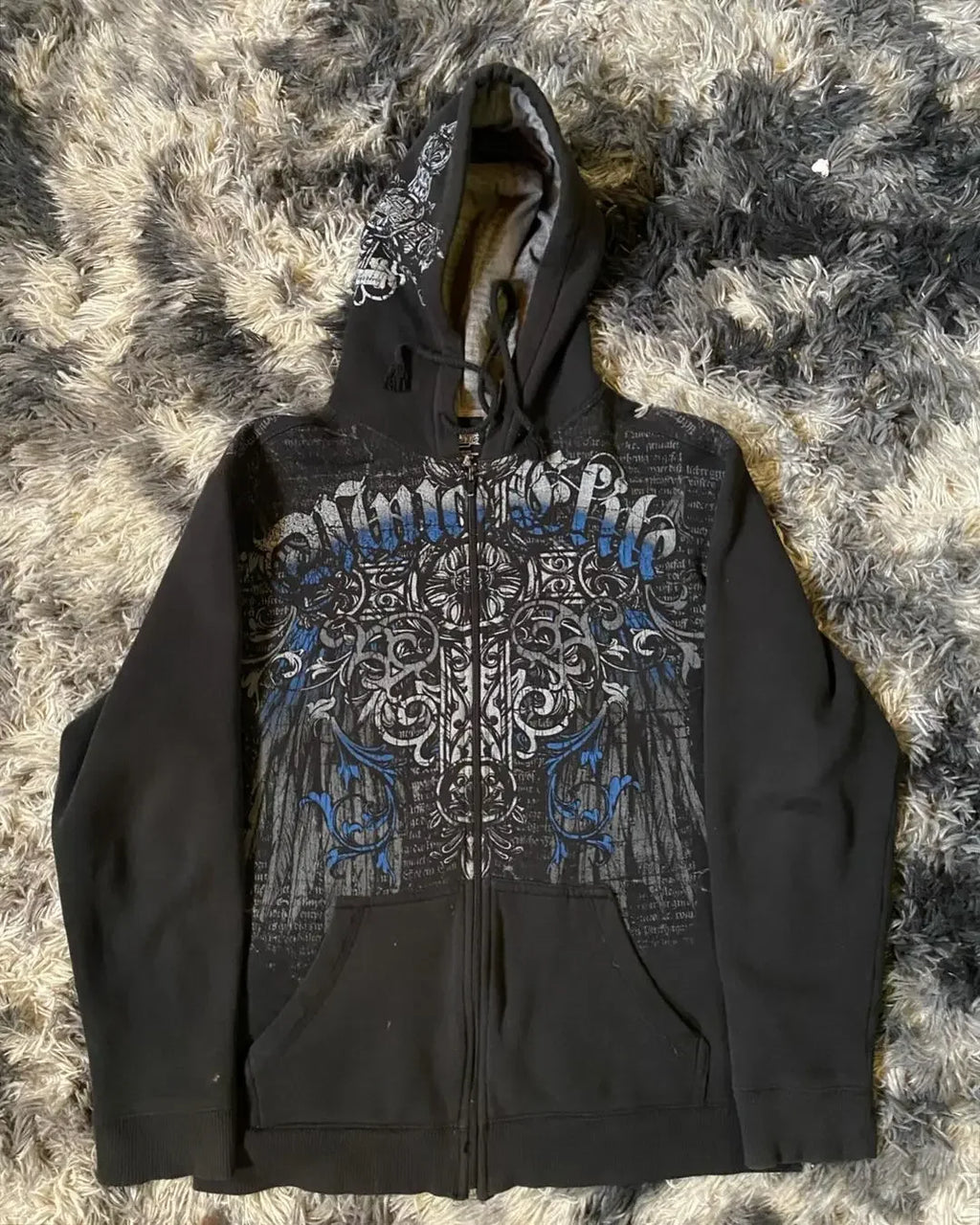 Men Hoodie Zip Up Sweatshirt Dark Tone Abstract Print Gothic Style Edgy Casual Layer Soft Cotton Fabric Versatile Top Selling