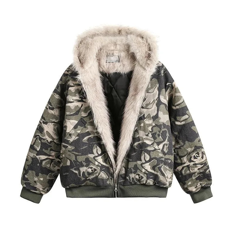 Cotton jacket with fur collar eagle embroidered and tie-dyeed winter men's design outdoor jacket thick and comfortable