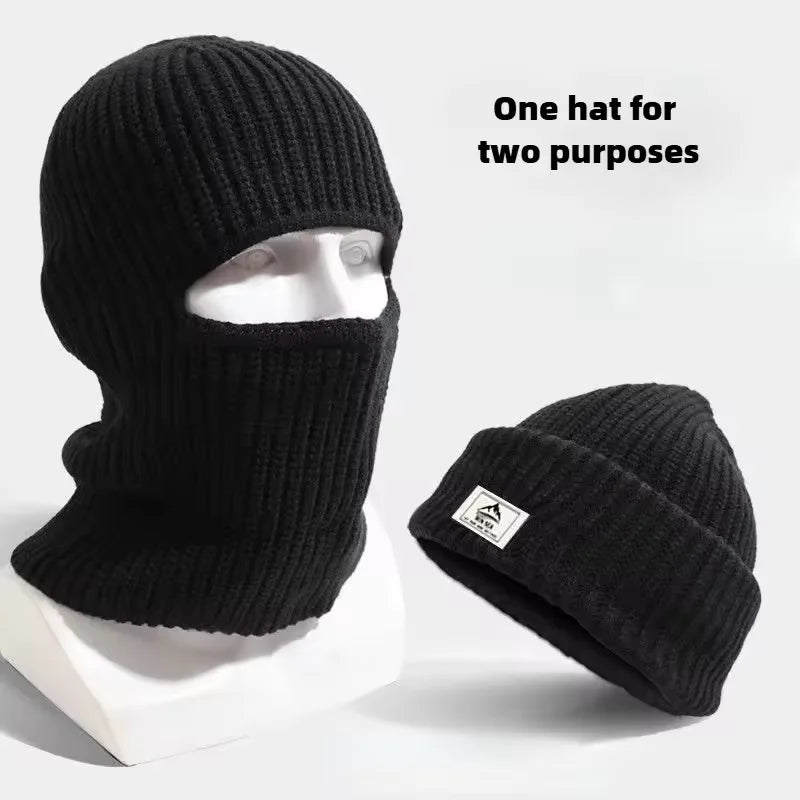 2 in1 Winter Mask Beanies Hats Warm Knitted Balaclava Hats Windproof Solid Full Face Ski Bonnet Tactical Cycling Earmuffs Cap