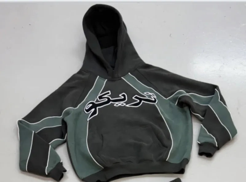 New Striped Splicing Letter Embroidery Sports Suit for Couples American Y2k Trendy Hoodie Hip-hop Harajuku Retro Sweatpants Men