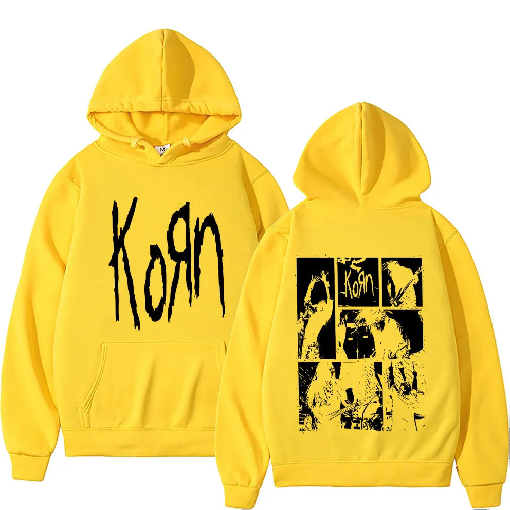 Alternative Nu Metal Rock Band Korn Double Sided Graphic Hoodie Men Gothic Vintage Pullover Tracksuit Male Fleece Cotton Hoodies