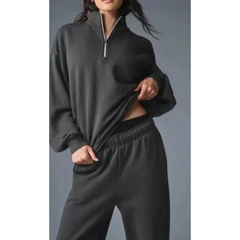 Stand-up Collar Sports Sweater Women's Autumn and Winter Fitness Yoga Clothes Long-sleeved Top Versatile Half-zipper Sweater