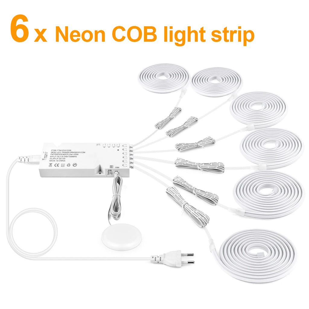 Dimmable Hand Scan Touch Sensor Neon COB LED Strip Light 24V Under Cabinet Collection Display Bookcase Wardrobe Closet Lamp Deco