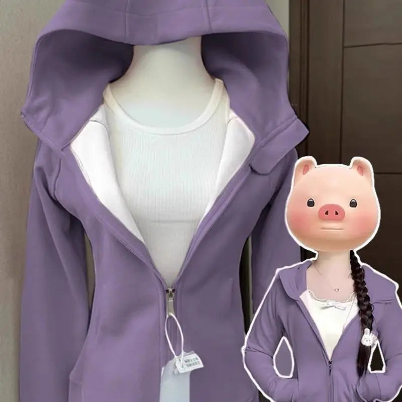 Streetwear Black Hoodie Coat 2025 Women's Clothing Hooded Zipper Slim Fit Y2k Jackets Casual Fashion Sweatshirts Tops Ropa Mujer