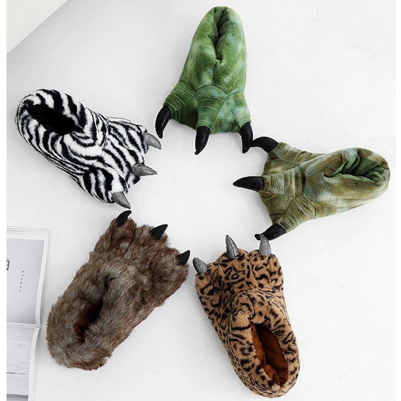 Winter Super Soft Cartoon Paw Shoes Men Plus Velvet Padded Home Cotton Slippers Comfortable Plush Cotton Slippers Men's Shoes