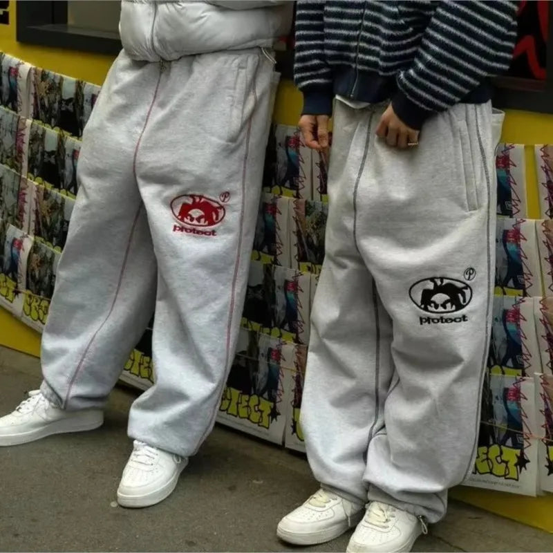 Men Long Pants Cargo Streetwear Joggers Women Y2k Casual Embroidered Trousers Drawstring Pants Unisex Harajuku Korean Sweatpants