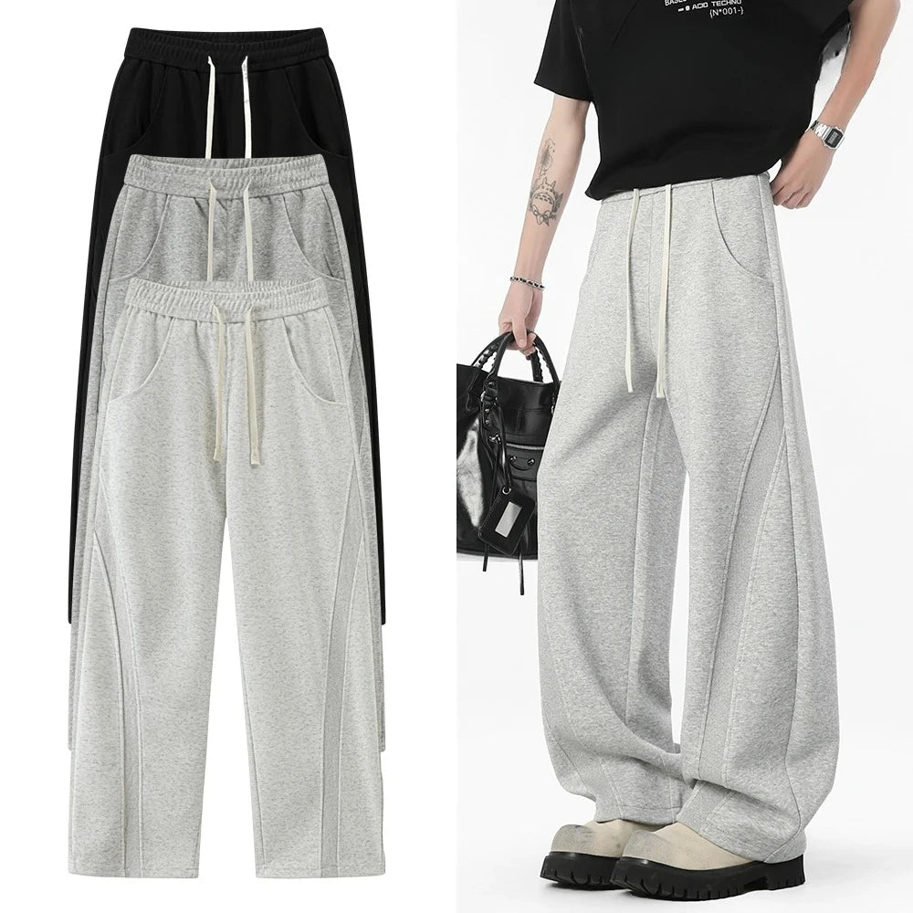 Autumn Men's Clean Fit Sweatpants Korean Bending Knife Pants Men Minimalist Straight-Leg Mid-Rise Wide-Leg Casual Long Trousers