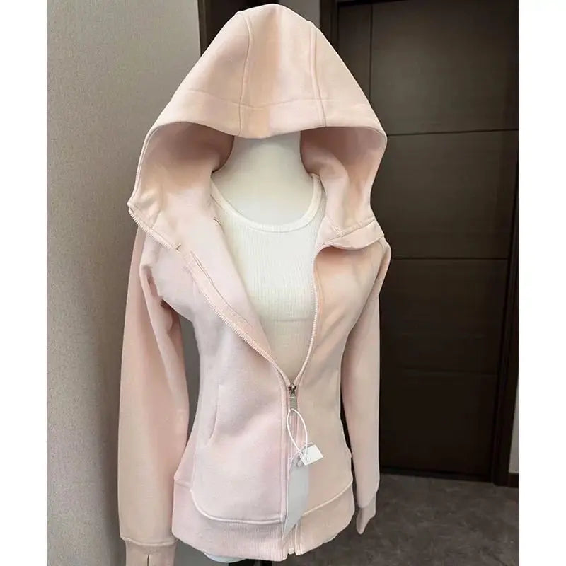 Streetwear Black Hoodie Coat 2025 Women's Clothing Hooded Zipper Slim Fit Y2k Jackets Casual Fashion Sweatshirts Tops Ropa Mujer