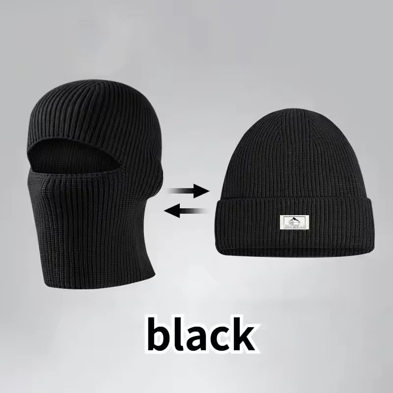 2 in1 Winter Mask Beanies Hats Warm Knitted Balaclava Hats Windproof Solid Full Face Ski Bonnet Tactical Cycling Earmuffs Cap