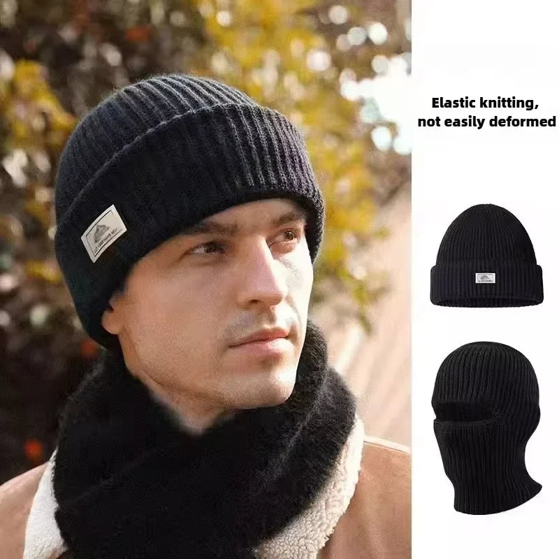2 in1 Winter Mask Beanies Hats Warm Knitted Balaclava Hats Windproof Solid Full Face Ski Bonnet Tactical Cycling Earmuffs Cap