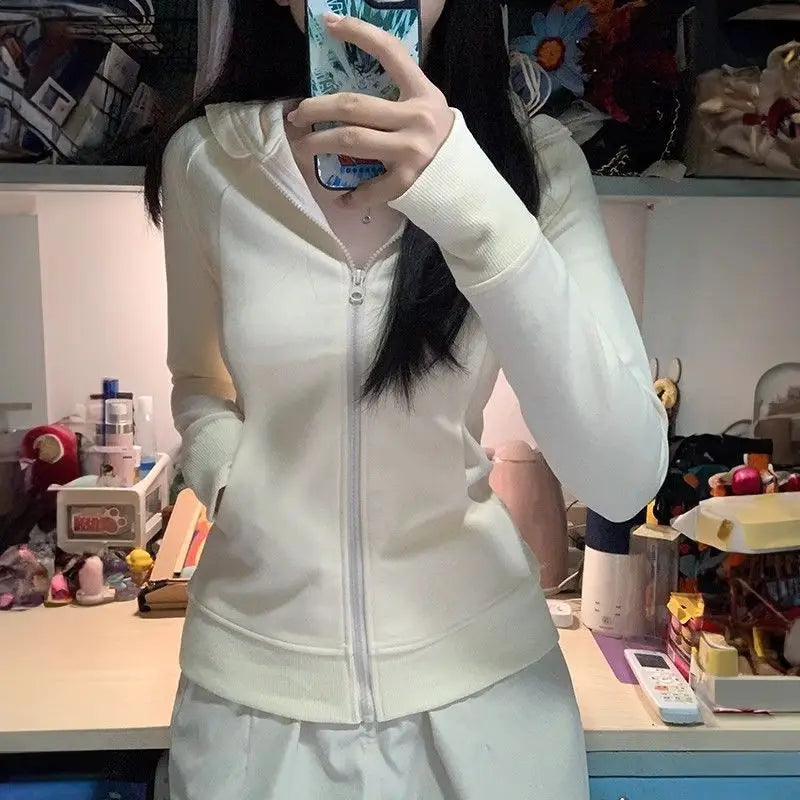 Streetwear Black Hoodie Coat 2025 Women's Clothing Hooded Zipper Slim Fit Y2k Jackets Casual Fashion Sweatshirts Tops Ropa Mujer