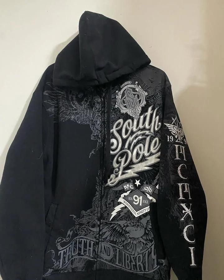Graffiti Southpole Men Zipper Hoodie Street New Sweater Hoodie Harajuku Vintage Hip Hop Casual Sports Hooded Sweater