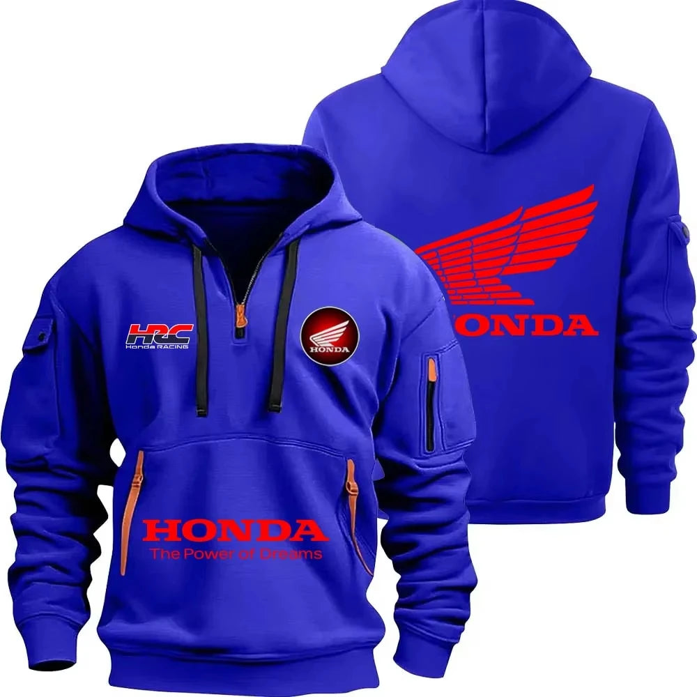 Honda zipper hoodie outdoor sports enthusiasts 2025 new men and women fashion half zipper pocket spring and autumn hoodie