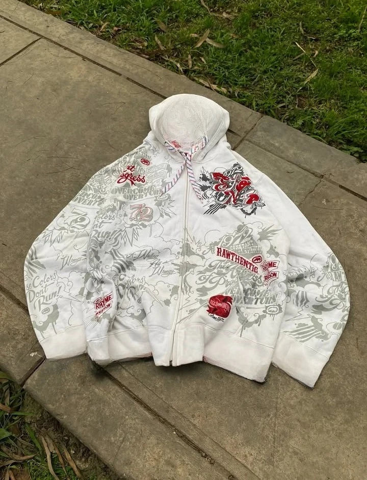 Graffiti Southpole Men Zipper Hoodie Street New Sweater Hoodie Harajuku Vintage Hip Hop Casual Sports Hooded Sweater