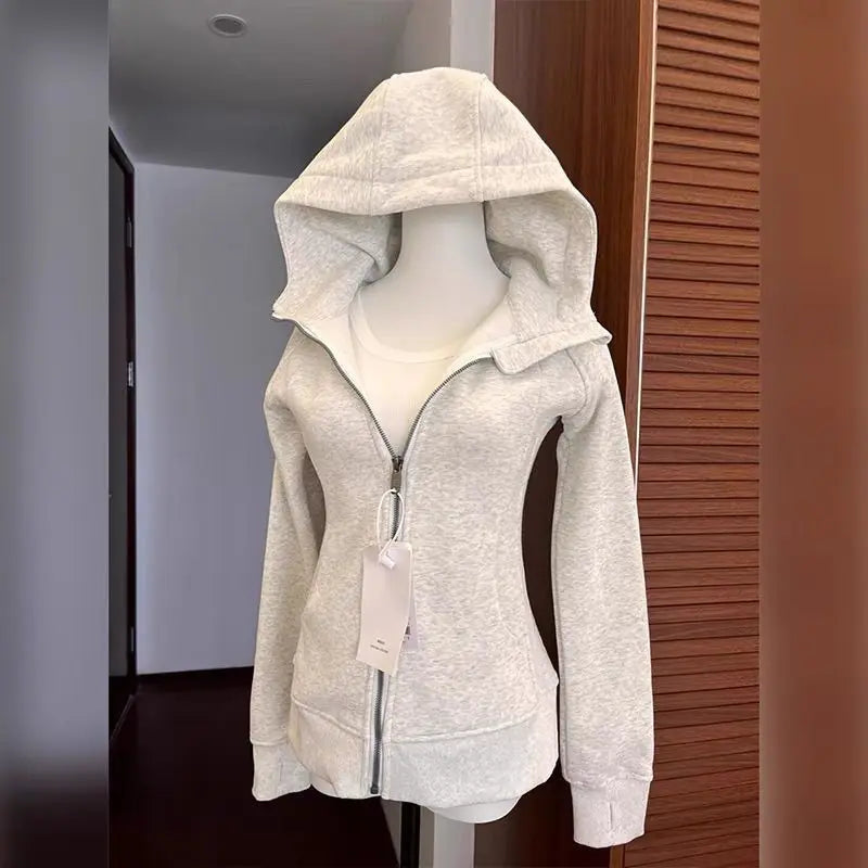 Streetwear Black Hoodie Coat 2025 Women's Clothing Hooded Zipper Slim Fit Y2k Jackets Casual Fashion Sweatshirts Tops Ropa Mujer