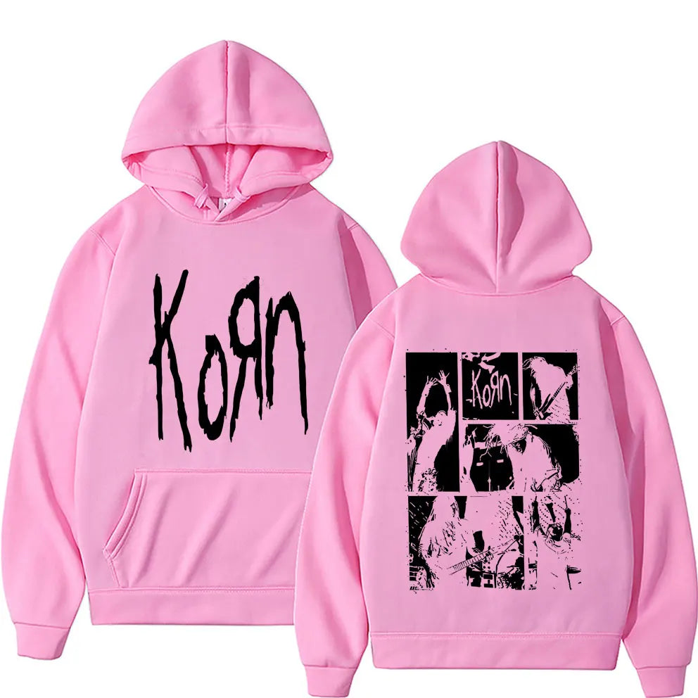 Alternative Nu Metal Rock Band Korn Double Sided Graphic Hoodie Men Gothic Vintage Pullover Tracksuit Male Fleece Cotton Hoodies