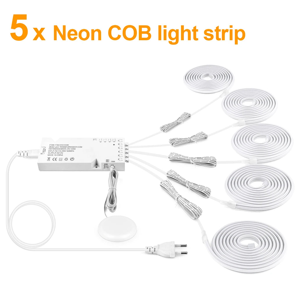 Dimmable Hand Scan Touch Sensor Neon COB LED Strip Light 24V Under Cabinet Collection Display Bookcase Wardrobe Closet Lamp Deco