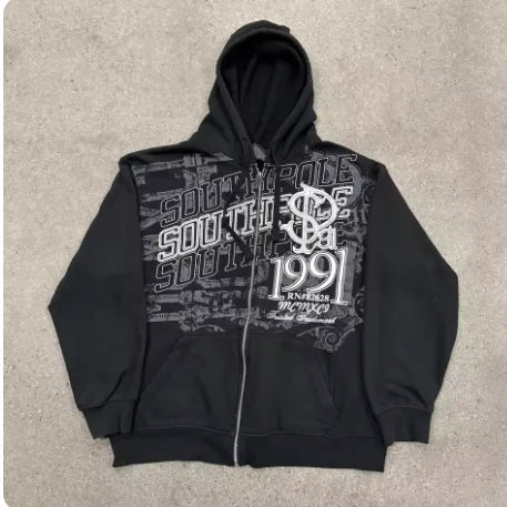 Graffiti Southpole Men Zipper Hoodie Street New Sweater Hoodie Harajuku Vintage Hip Hop Casual Sports Hooded Sweater