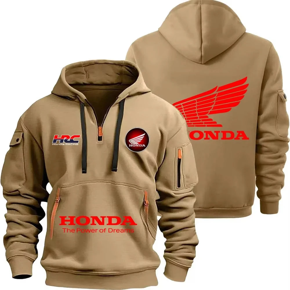 Honda zipper hoodie outdoor sports enthusiasts 2025 new men and women fashion half zipper pocket spring and autumn hoodie