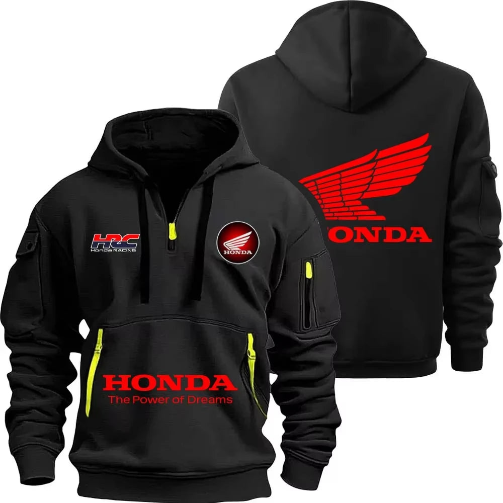Honda zipper hoodie outdoor sports enthusiasts 2025 new men and women fashion half zipper pocket spring and autumn hoodie