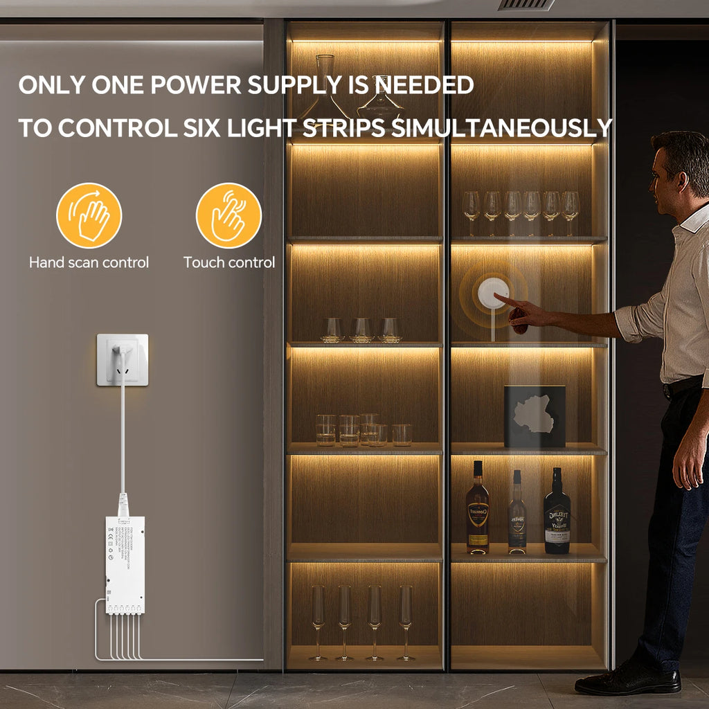 Dimmable Hand Scan Touch Sensor Neon COB LED Strip Light 24V Under Cabinet Collection Display Bookcase Wardrobe Closet Lamp Deco