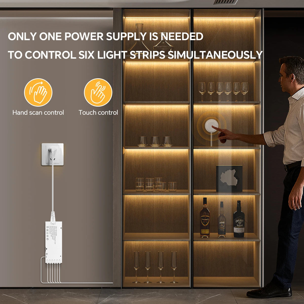 Dimmable Hand Scan Touch Sensor Neon COB LED Strip Light 24V Under Cabinet Collection Display Bookcase Wardrobe Closet Lamp Deco