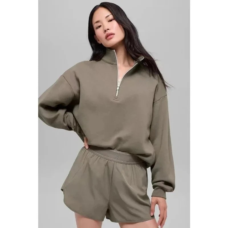 Stand-up Collar Sports Sweater Women's Autumn and Winter Fitness Yoga Clothes Long-sleeved Top Versatile Half-zipper Sweater