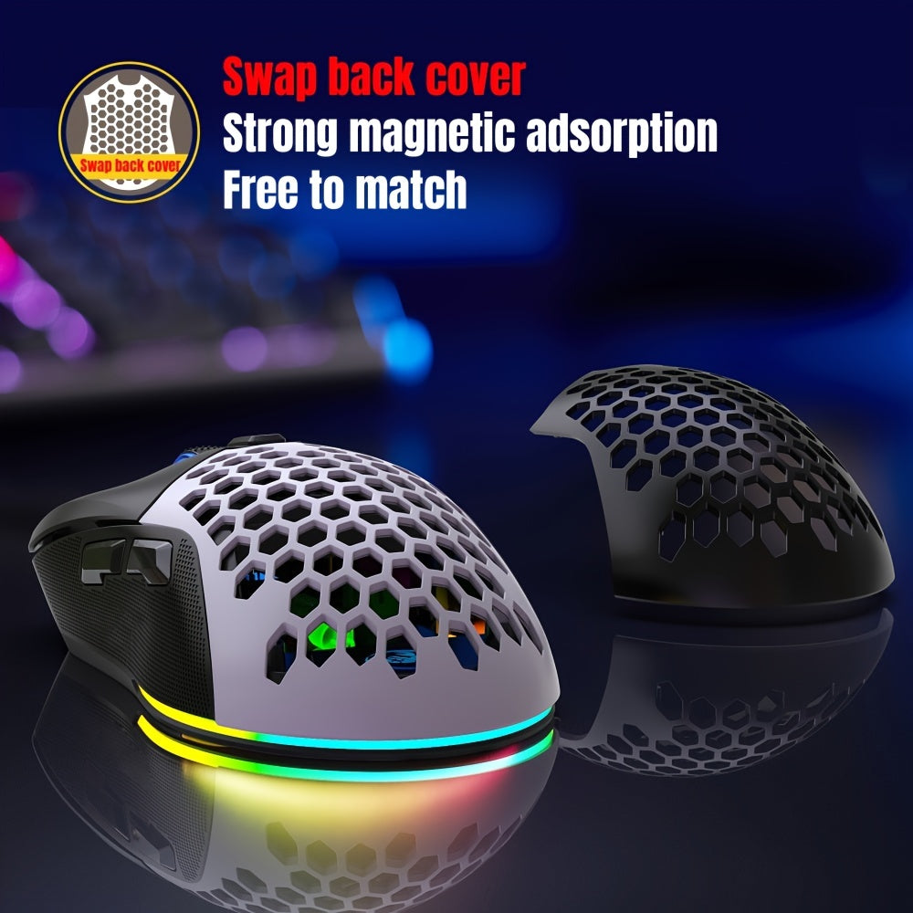 HXSJ New USB Wired Game Mouse - RGB Backlit Braid 7200DPI Adjustable Back Cover Replaceable Home Optical Mouse - For Gamers - Suitable for PC & Laptop - Perfect Gift for Gamers